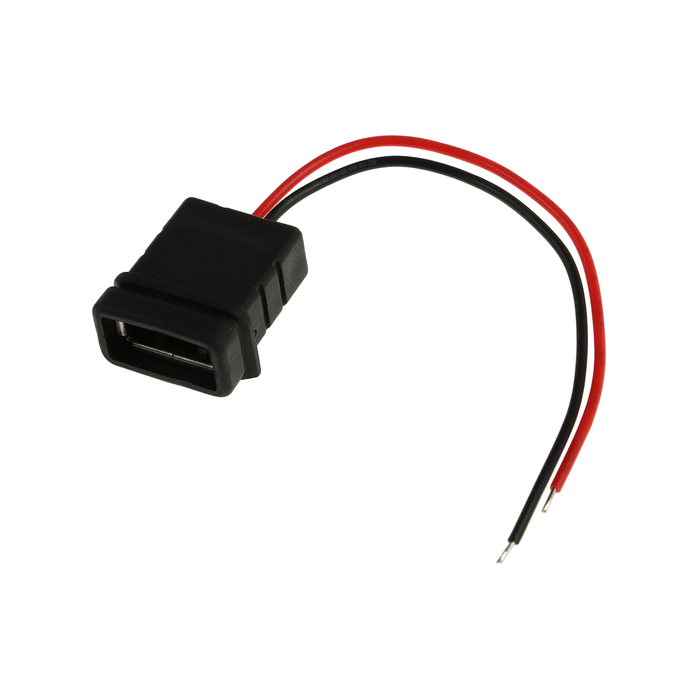 Разъем USB c проводом 10 см, 2 pin, 2.1 А, 5 В,черный - Фото 1
