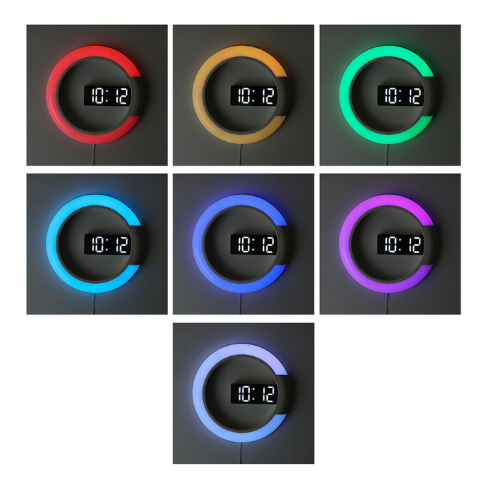 Часы электронные настенные: 7 режимов подсветки, будильник, термометр, 30.5х3.5 см
