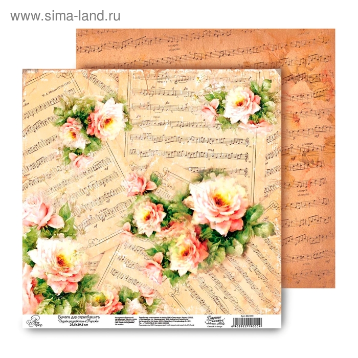Бумага для скрапбукинга «Ноты», 30.5 × 30.5 см, 180 г/м - Фото 1