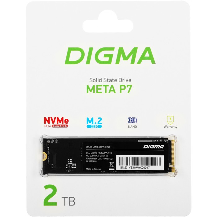 Накопитель SSD Digma PCIe 4.0 x4 2TB DGSM4002TP73T Meta P7 M.2 2280 - фото 51513521