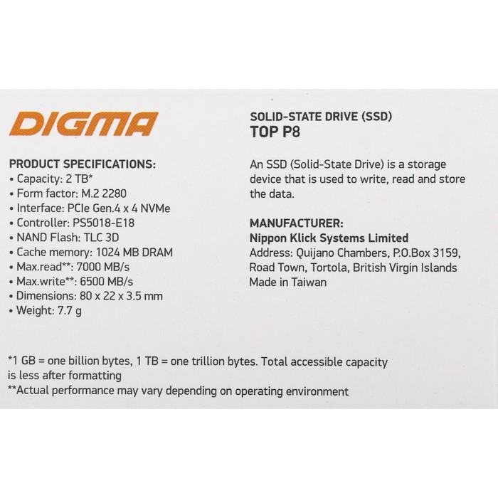 Накопитель SSD Digma PCIe 4.0 x4 2TB DGST4002TP83T Top P8 M.2 2280 - фото 51513527