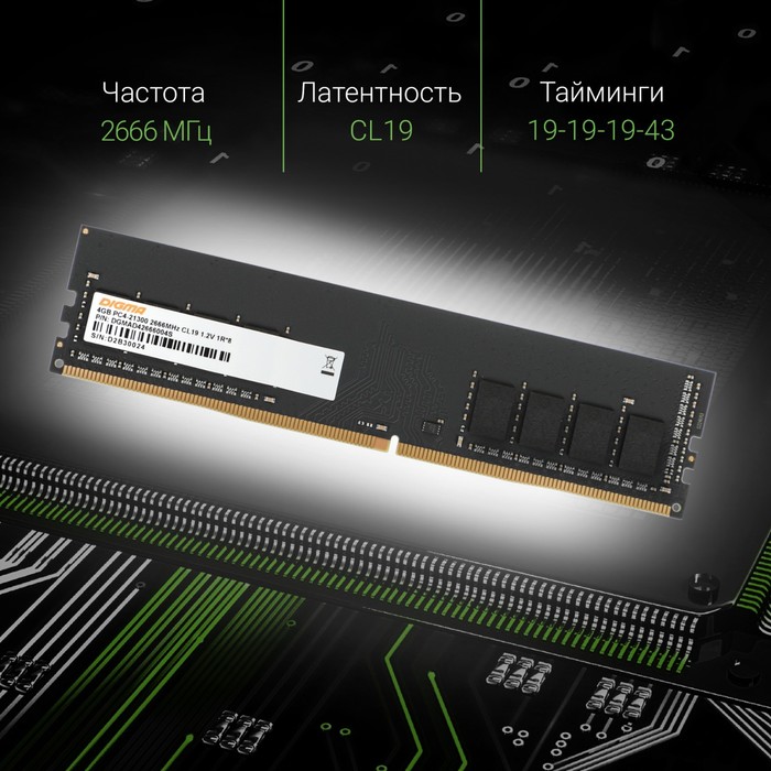 Память DDR4 4GB 2666MHz Digma DGMAD42666004S RTL PC4-21300 CL19 DIMM 288-pin 1.2В single ra   102935 - фото 51513598