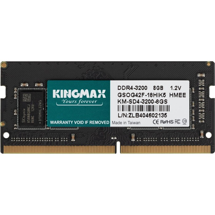 Память DDR4 8GB 3200MHz Kingmax KM-SD4-3200-8GS RTL PC4-25600 CL22 SO-DIMM 260-pin 1.2В dua   102936 - Фото 1
