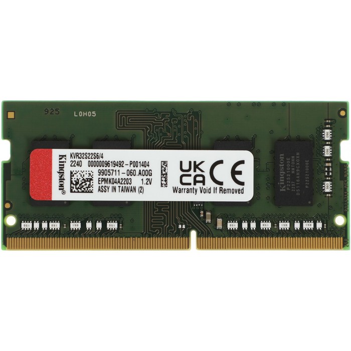 Память DDR4 4GB 3200MHz Kingston KVR32S22S6/4 VALUERAM RTL PC4-25600 CL22 SO-DIMM 260-pin 1   102936