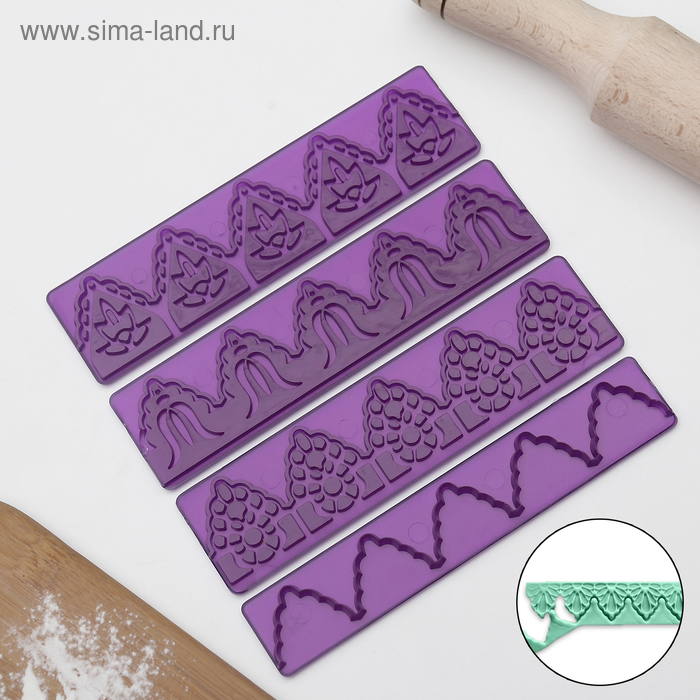 Набор печатей для марципана и теста Доляна «Бахрома», 4 шт, 14×3,5×1 см - Фото 1
