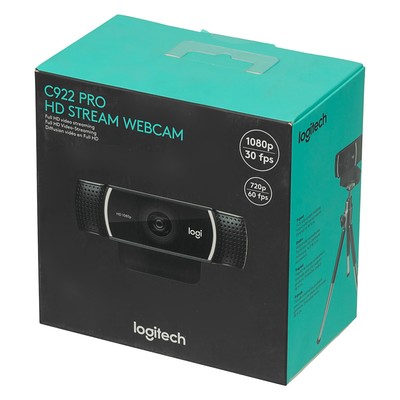 Камера Web Logitech Pro Stream C922, 3 Мп, 1920×1080, USB 2.0, с микрофоном, чёрная