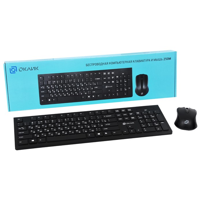 Клавиатура + мышь Оклик 250M клав:черный мышь:черный USB беспроводная slim (997834) - фото 51514976