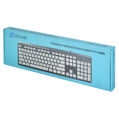 Клавиатура Оклик, 480M, USB, slim, Multimedia, чёрно-серая