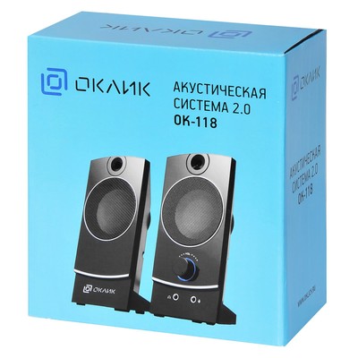 Колонки Oklick OK-118, формат акустики 2.0, 6 Вт, USB, чёрные