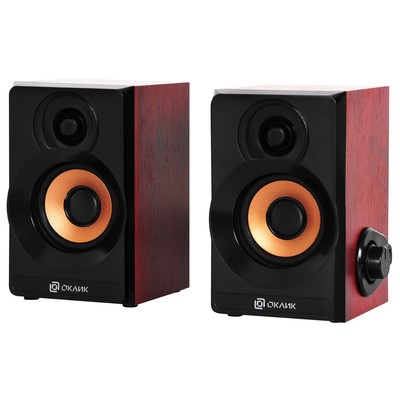 Колонки Oklick OK-161, формат акустики 2.0, 6 Вт, USB, МДФ, чёрный/вишня