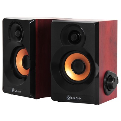 Колонки Oklick OK-161, формат акустики 2.0, 6 Вт, USB, МДФ, чёрный/вишня