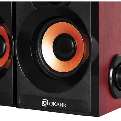 Колонки Oklick OK-161, формат акустики 2.0, 6 Вт, USB, МДФ, чёрный/вишня