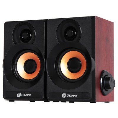 Колонки Oklick OK-161, формат акустики 2.0, 6 Вт, USB, МДФ, чёрный/вишня