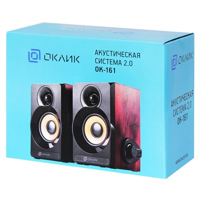Колонки Oklick OK-161, формат акустики 2.0, 6 Вт, USB, МДФ, чёрный/вишня