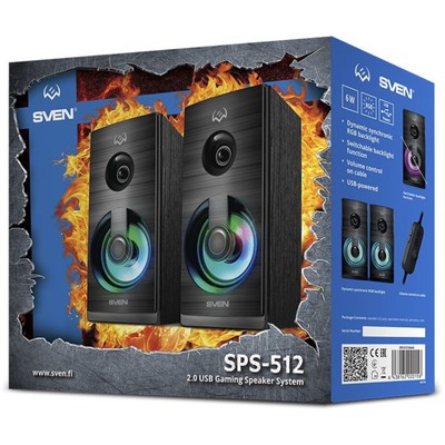 Колонки Sven SPS-512, формат акустики 2.0, 6 Вт, USB, МДФ, чёрные