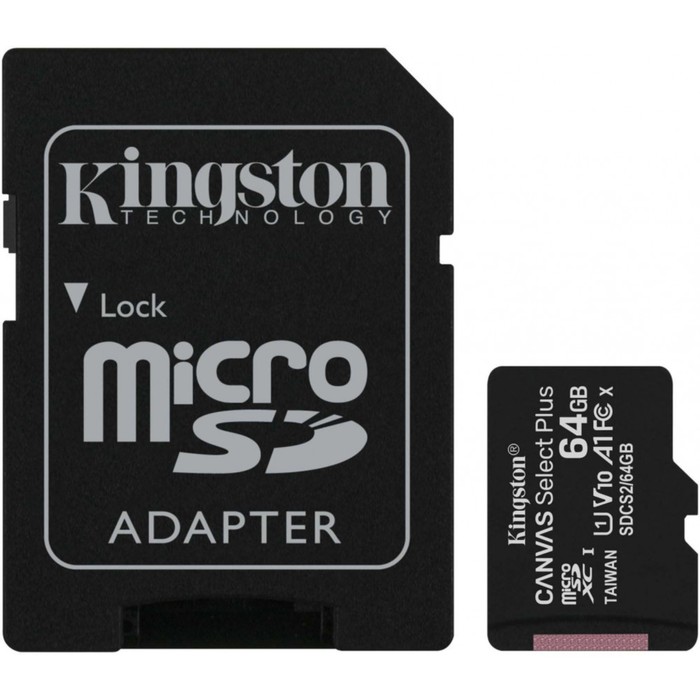 Карта памяти microSDXC Kingston 64GB SDCS2/64GB Canvas Select Plus + adapter - Фото 1