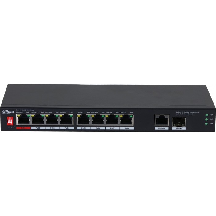 Коммутатор Dahua DH-PFS3110-8ET1GT1GF-96 8x100Mb 1G 8PoE 96W неуправляемый - фото 51516054