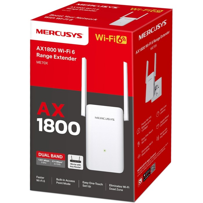 Повторитель беспроводного сигнала Mercusys ME70X AX1800 10/100/1000BASE-TX компл.:устройств   102950 - фото 51516216