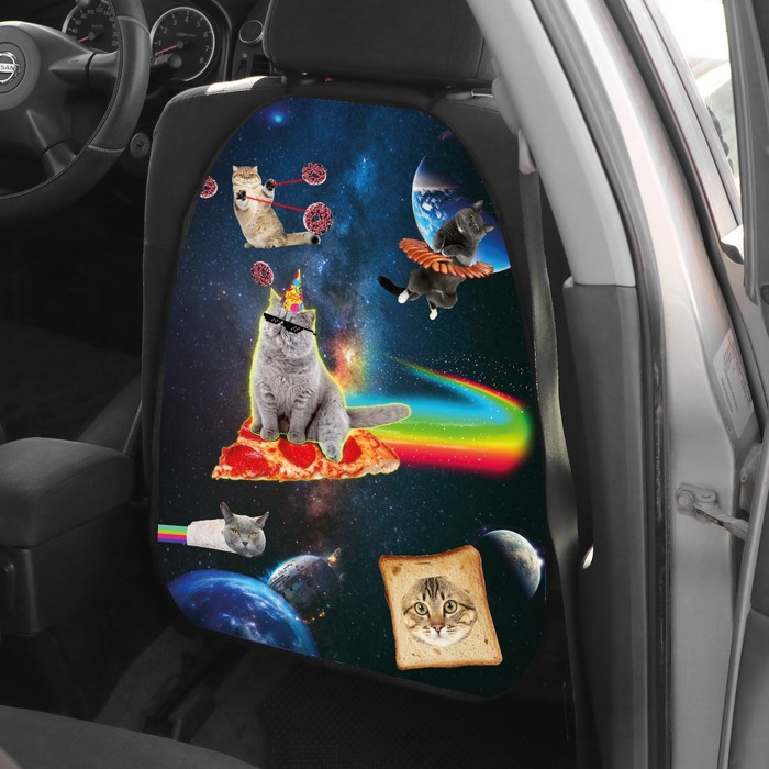 Накидка на сиденье автомобильное Cartage Кошки в космосе, ПВХ, 60 х 45 см, европодвес