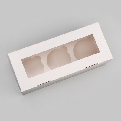 Коробка для 3 капкейка с окном, целлюлоза, белый, 25×10×10 см