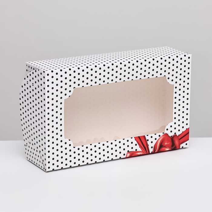 Коробка складная с окном под зефир "Горошек с бантиком", 25 х 15 х 7 см