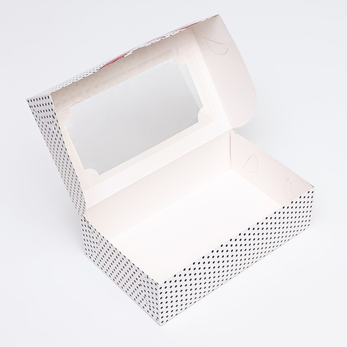 Коробка складная с окном под зефир "Горошек с бантиком", 25 х 15 х 7 см