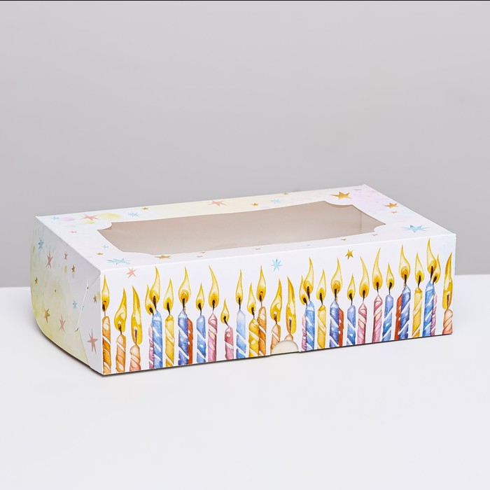 Коробка складная с окном под зефир "Праздничные свечи", 25 х 15 х 7 см - Фото 1