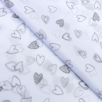 Бумага упаковочная тишью, «Сердечки», 50 см × 70 см 17 грамм, белая