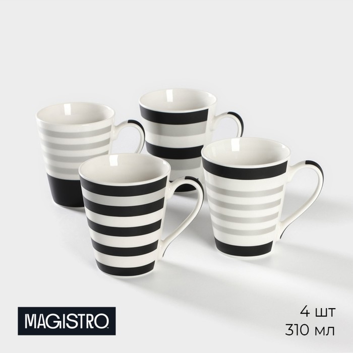 Набор кружек фарфоровых Magistro «Сильвер», 4 предмета: 350 мл - Фото 1
