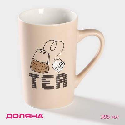 Кружка Доляна Good morning. Tea, 385 мл, фарфор, бежевая