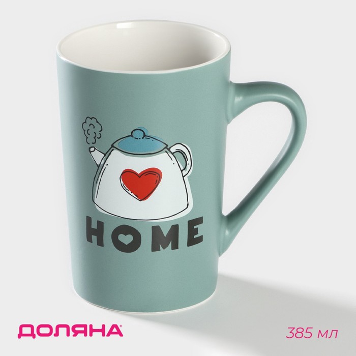 Кружка Доляна Good morning. Home, 385 мл, фарфор, голубая - Фото 1
