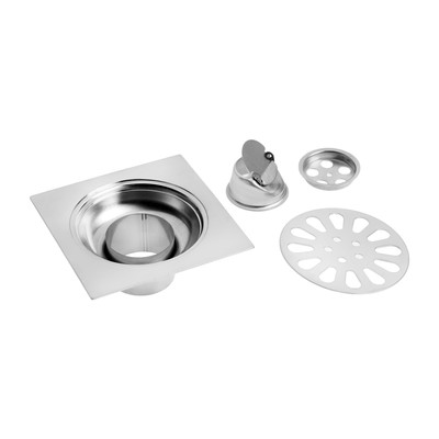 Трап ZEIN engr, 100×100 мм, вертикальный, с трубой, внеш/внутр d=40/37 мм, нержа сталь, хром