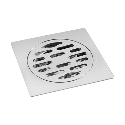 Трап ZEIN engr, 100×100 мм, вертикальный, с патрубком, нержавеющая сталь, хром