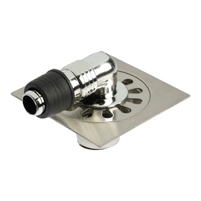 Трап ZEIN engr, 100×100 мм, вертикальный, с трубой для стирал машины, нерж. сталь, хром