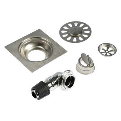 Трап ZEIN engr, 100×100 мм, вертикальный, с трубой для стирал машины, нерж. сталь, хром