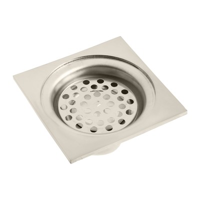 Трап ZEIN engr, 100×100 мм, вертикальный, с сеткой для задержки волос, нержав сталь, сатин