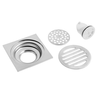 Трап ZEIN engr, 100×100 мм, вертикальный, с сеткой для задержки волос, нержав сталь, хром