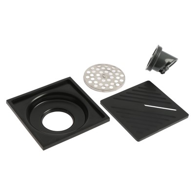 Трап ZEIN engr, 100×100 мм, вертикальный, d=32 мм, нержавеющая сталь, черный