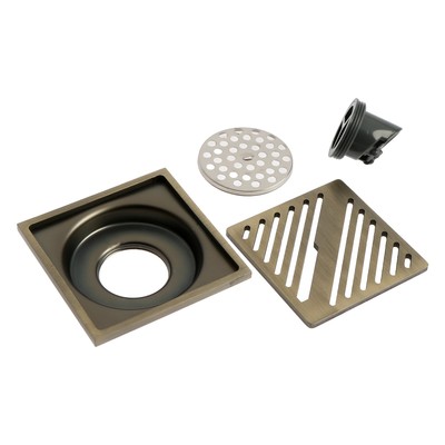 Трап ZEIN, 100×100 мм, вертикальный, d=32 мм, нержавеющая сталь, античная бронза