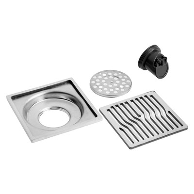 Трап ZEIN engr, 100х100 мм, вертикальный, d=32 мм, нержавеющая сталь, хром