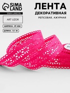 Лента декоративная, репсовая «Ажурные цветы», 25 мм, 9.1±0.5 м, малиновая - Фото 1