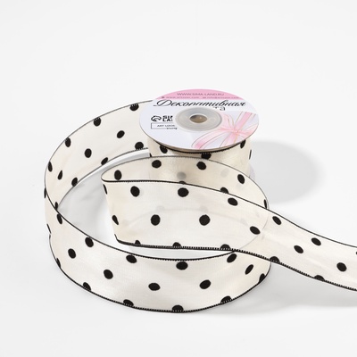 Лента капроновая «Горох», с рисунком, 40 мм, 9.1±0.5 м, бежевая, чёрная