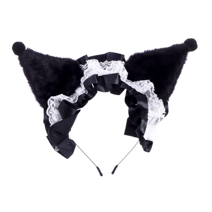 Карнавальный ободок "Кошка" с рюшками, цвет черный