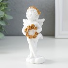 Сувенир полистоун "Белоснежный ангел с венком из золотых роз" 5х4,5х12 см - фото 320958226