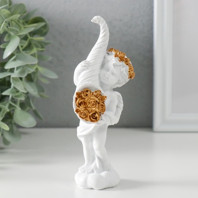 Фигурка полистоун «Белоснежный ангел с рогом с розами», 5.5×4.5×13.5 см