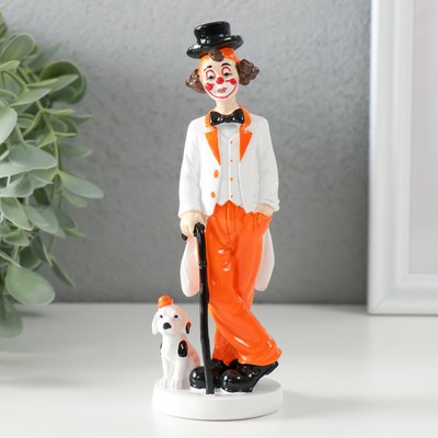Фигурка полистоун «Клоун с тростью и пёсиком», бело-оранжевый, 5×5×15 см
