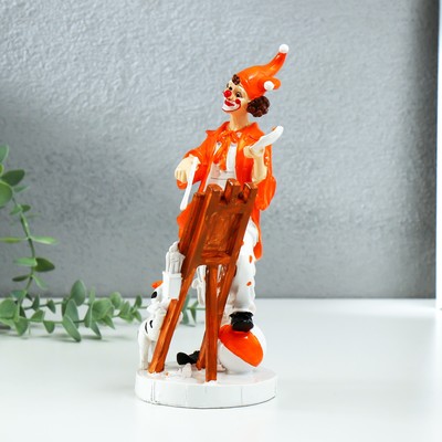 Фигурка полистоун «Клоун-художник у мольберта с пёсиком», бело-оранжевый, 12.5×9×22.5 см