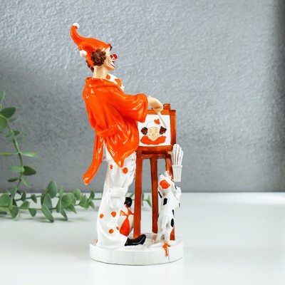 Фигурка полистоун «Клоун-художник у мольберта с пёсиком», бело-оранжевый, 12.5×9×22.5 см