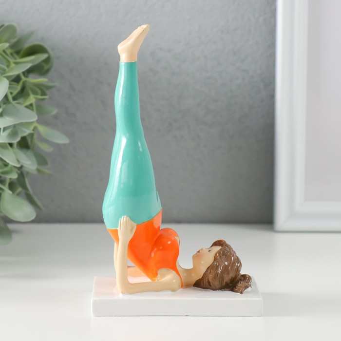 Фигурка полистоун «Пышечка - йога поза берёзка», оранжево-бирюзовая, 9×5×14.5 см - Фото 1