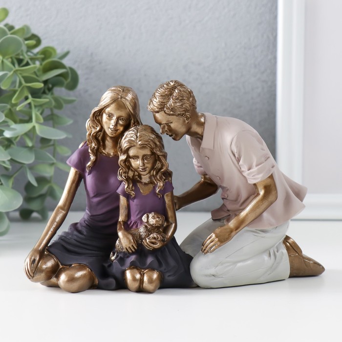 Фигурка полистоун «Родители, я и наш щенок», бронза, фиолетовый, 17.5×7.5×12 см